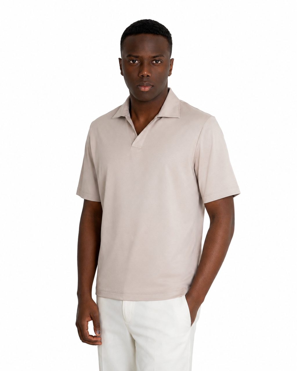 Polo Scollo V - Premium Mercerized Interlock Beige
