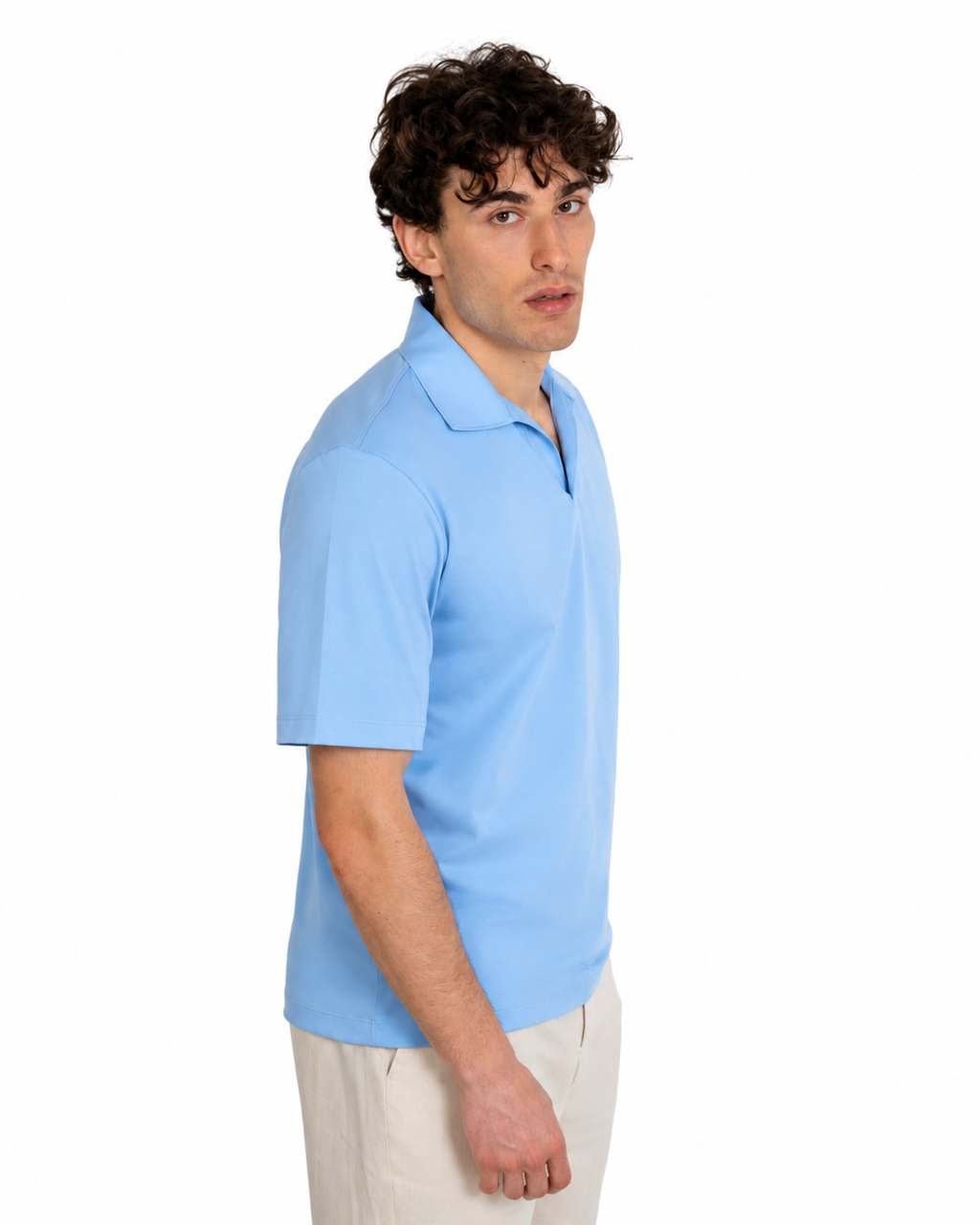 Polo Scollo V - Premium Mercerized Interlock Celeste