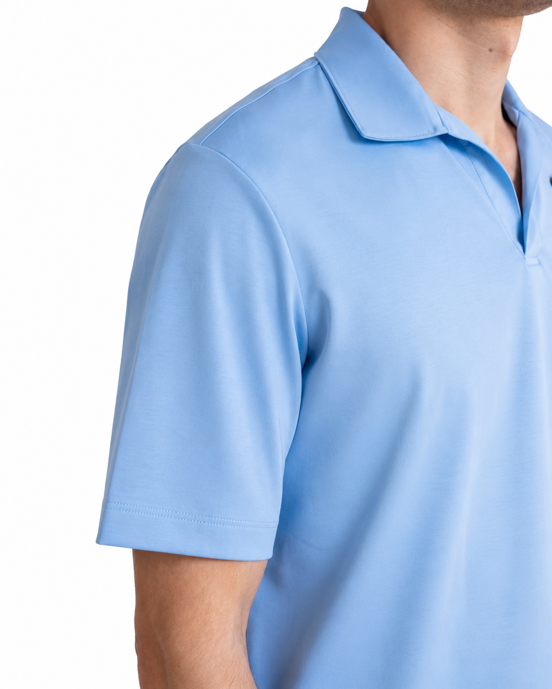 Polo Scollo V - Premium Mercerized Interlock Celeste